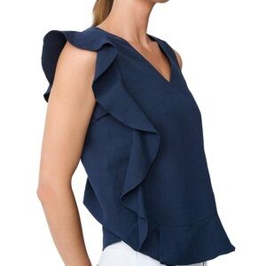 Navy Ruffle Sleeve Women's Top